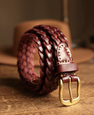 Braided Leather Belt - Burgundy