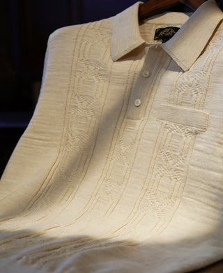 1960s Jacquard Slub Cotton Polo Shirt - Cream