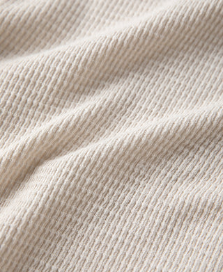 Honeycomb Waffle Knit Henley Long Sleeve T-Shirt - Oatmeal
