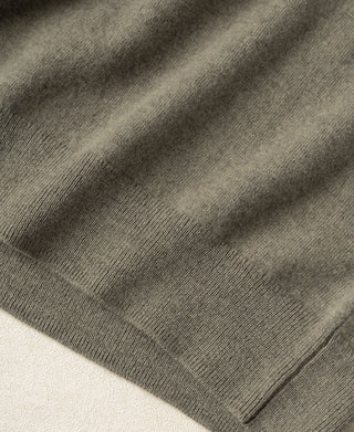 Merino wool crewneck sweater ribbed hem and knit texture, grayish green