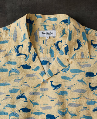 Marine Life Printed Seersucker Short Sleeve Camp Shirt - Light Yellow