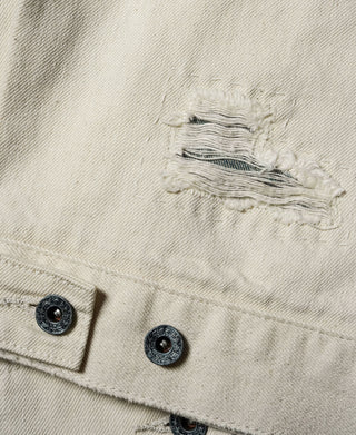 15.5 oz Ecru Selvedge Denim Repair Trucker Jacket