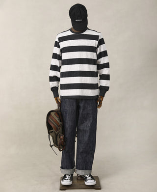 Slub Cotton Wide Striped Long Sleeve T-Shirt - Black/White