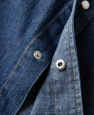 Slub Denim Snap Button Western Shirt - Indigo