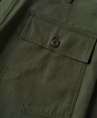 Olive front cargo pocket with flap and button closure