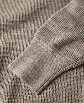 Textured Melange Knit Henley Shirt - Brown Beige