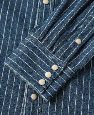 Slim Fit Wabash Striped Indigo Western Shirt - Size M