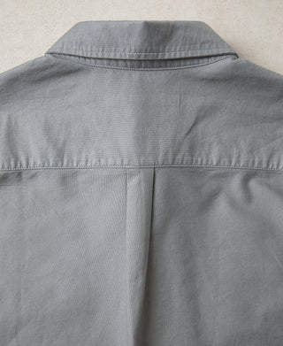 Gray oxford button-down shirt back with yoke panel and center seam