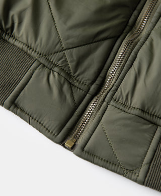 Reversible Diamond Quilted Stand-Collar Jacket - Olive