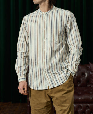 Colour Stripe Band Collar Shirt - White