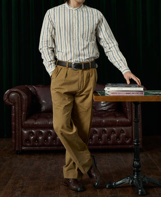 Colour Stripe Band Collar Shirt - White