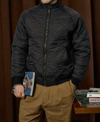 Reversible Diamond Quilted Stand-Collar Jacket - Black