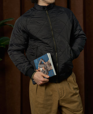 Reversible Diamond Quilted Stand-Collar Jacket - Black