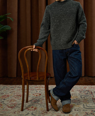 Roll Neck Pure Wool Fisherman Sweater - Dark Gray