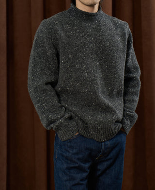 Roll Neck Pure Wool Fisherman Sweater - Dark Gray