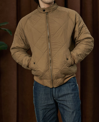 Reversible Diamond Quilted Stand-Collar Jacket - Khaki