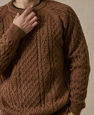 Aran Cable Knit Fisherman Sweater - Light Brown