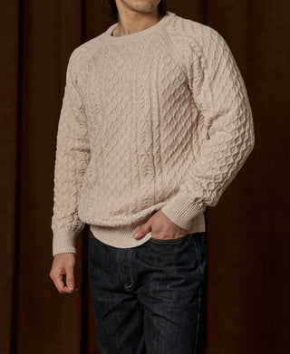 Aran Cable Knit Fisherman Sweater - Cream White
