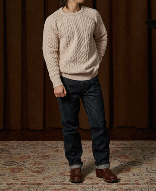Aran Cable Knit Fisherman Sweater - Cream White