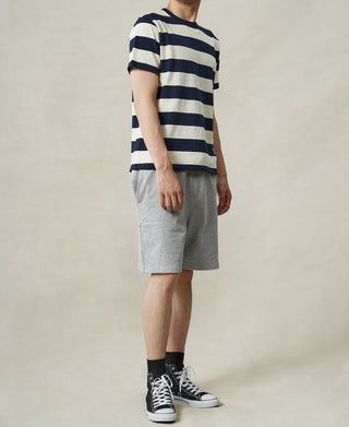 Heavyweight Cotton Wide Striped T-Shirt - Blue/Apricot