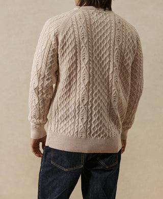 Aran Cable Knit Fisherman Sweater - Cream White