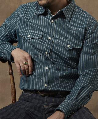 Slim Fit Wabash Striped Indigo Western Shirt