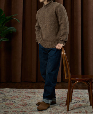 Roll Neck Pure Wool Fisherman Sweater - Brown