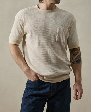 Honeycomb Waffle Knit T-Shirt - Oatmeal