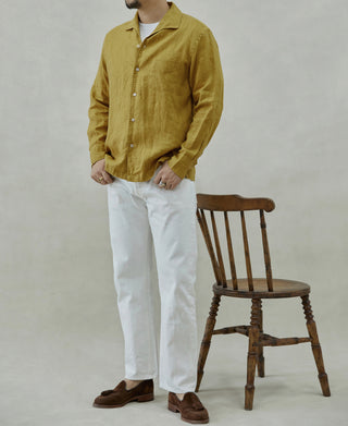 1950s Italian Collar Long-Sleeve Linen Shirt - Mustard