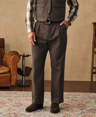 Pantalon à pinces style années 1930 en chevron - Marron