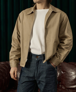 1950s Zip Up Campus Sport Jacket - Khaki