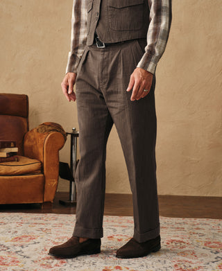 Pantalon à pinces style années 1930 en chevron - Marron