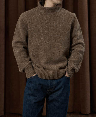 Roll Neck Pure Wool Fisherman Sweater - Brown