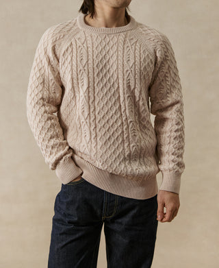 Aran Cable Knit Fisherman Sweater - Cream White