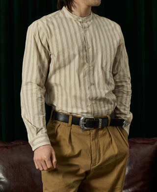 Colour Stripe Band Collar Shirt - Apricot