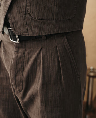 Pantalon à pinces style années 1930 en chevron - Marron