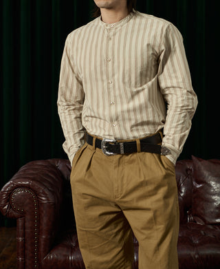 Colour Stripe Band Collar Shirt - Apricot