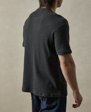 Honeycomb Waffle Knit Henley T-Shirt - Vintage Black