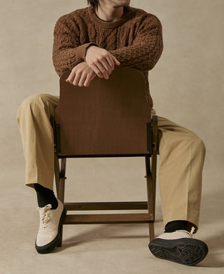 Aran Cable Knit Fisherman Sweater - Light Brown