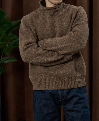 Roll Neck Pure Wool Fisherman Sweater - Brown