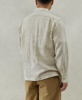 1950s Italian Collar Long-Sleeve Linen Shirt - Apricot