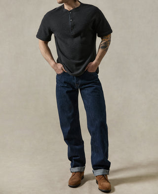 Honeycomb Waffle Knit Henley T-Shirt - Vintage Black