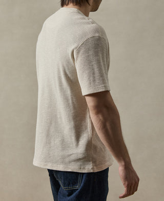 Honeycomb Waffle Knit Henley T-Shirt - Oatmeal