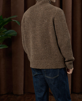Roll Neck Pure Wool Fisherman Sweater - Brown