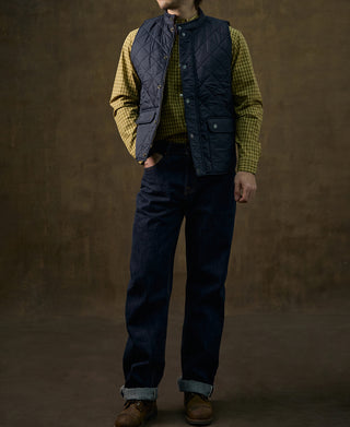 Corduroy Trimmed Diamond Quilted Field Vest – Navy