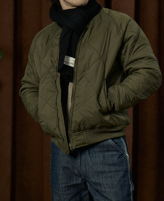 Reversible Diamond Quilted Stand-Collar Jacket - Olive