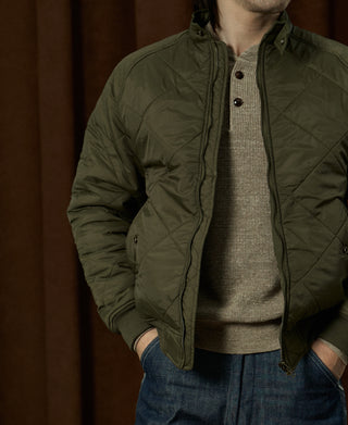 Reversible Diamond Quilted Stand-Collar Jacket - Olive