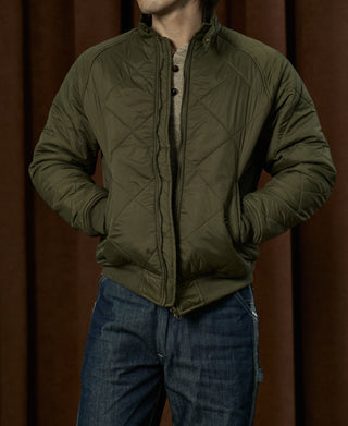 Reversible Diamond Quilted Stand-Collar Jacket - Olive