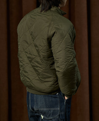 Reversible Diamond Quilted Stand-Collar Jacket - Olive