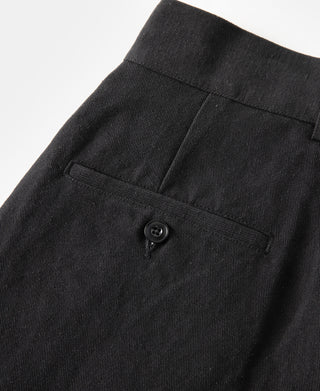 back pocket detail of Textured Linen-Cotton Trousers – Black